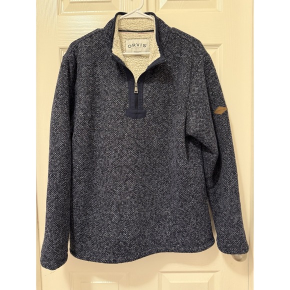 Orvis Quarter Zip Sherpa Lined Pullover Heavy Sweater Blue Super Soft‎ Men's L - Picture 2 of 13